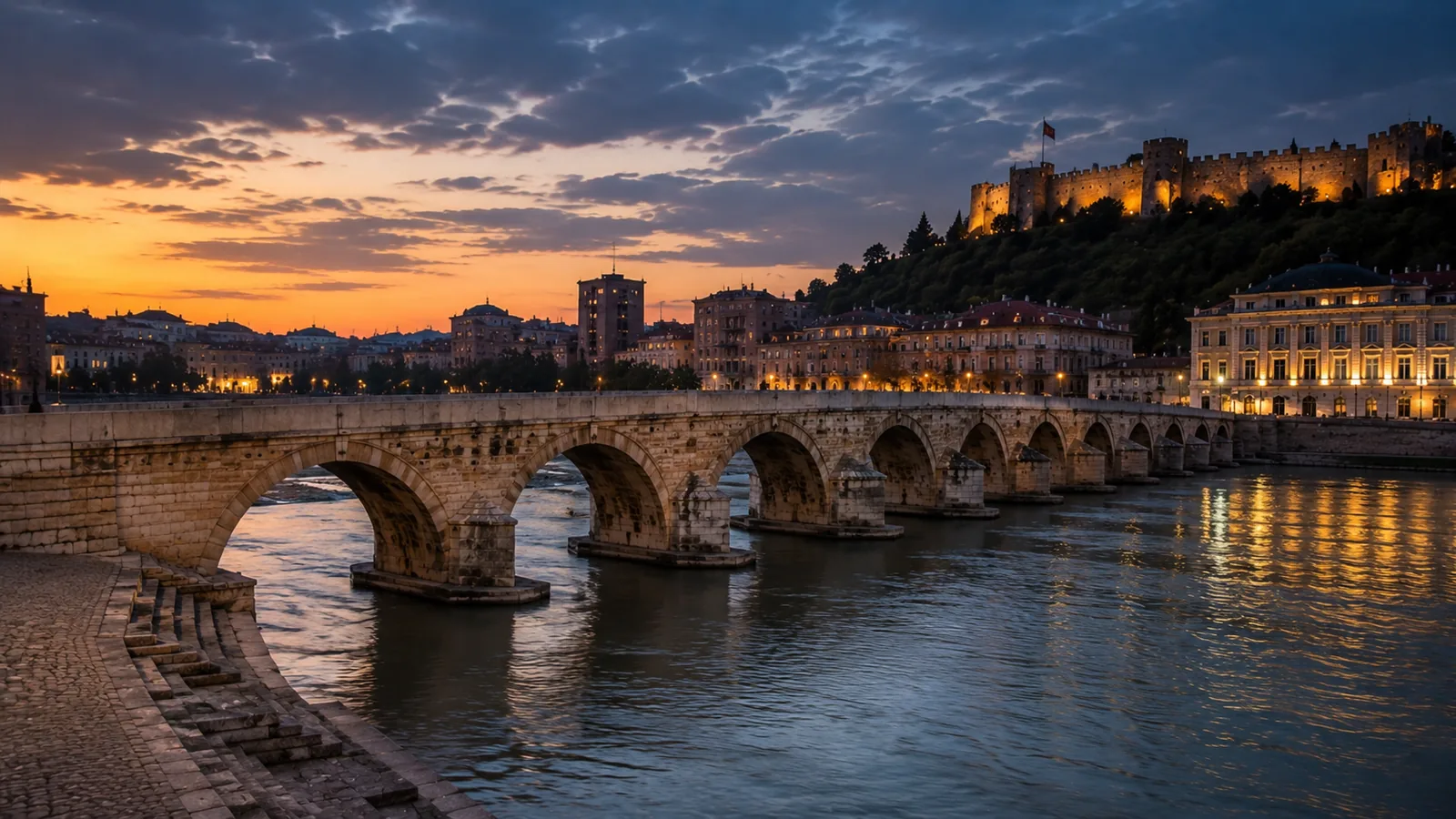 Stone Bridge in Skopje during a calm city walk