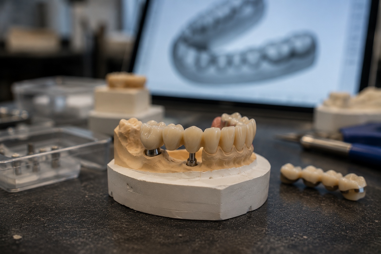 Natural dental prosthetics and smile restoration detail